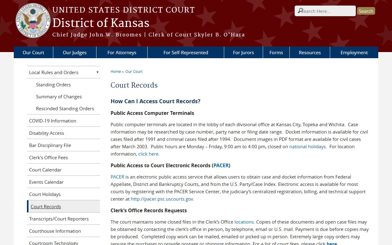 Stafford County court dockets District of Kansas court records access