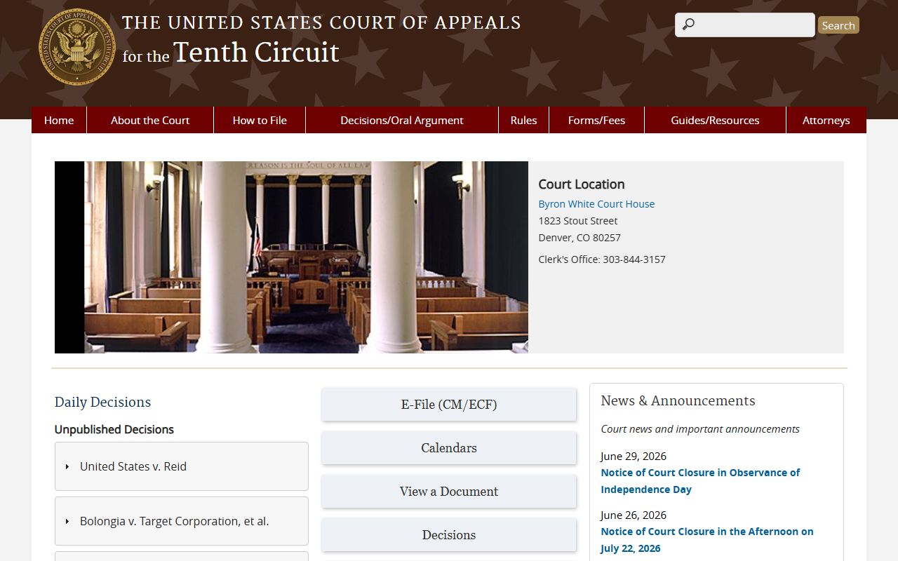 Stafford County court dockets Tenth Circuit federal appeals