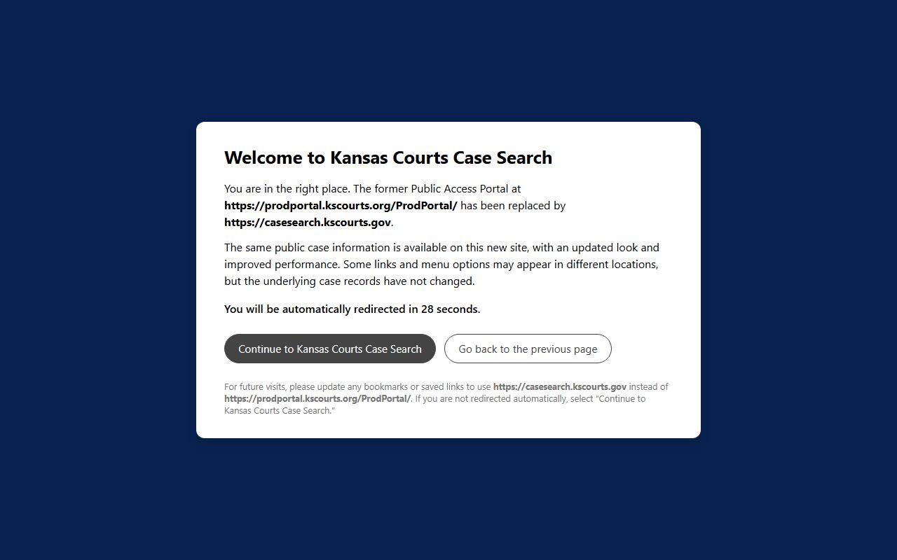 Stafford County court records Kansas Case Search redirect notice