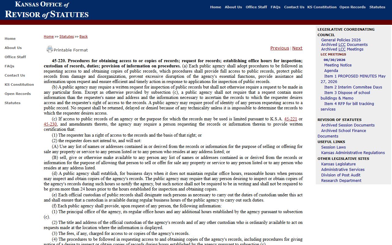 Stafford County court records Kansas Open Records Act procedure statute