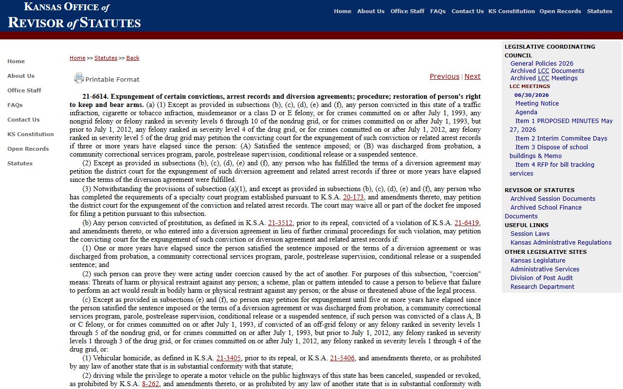 Stafford County criminal court records K.S.A. 21-6614 expungement statute