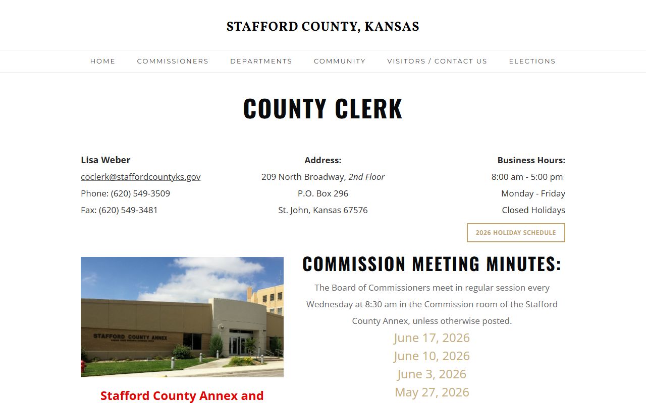 Stafford County court records County Clerk duties and KORA link