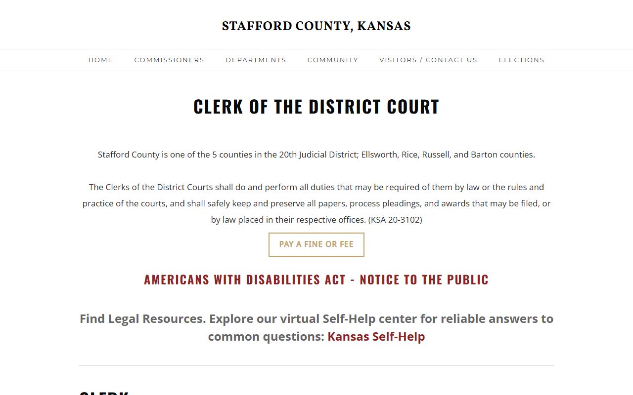 Stafford County court records District Court Clerk contact page
