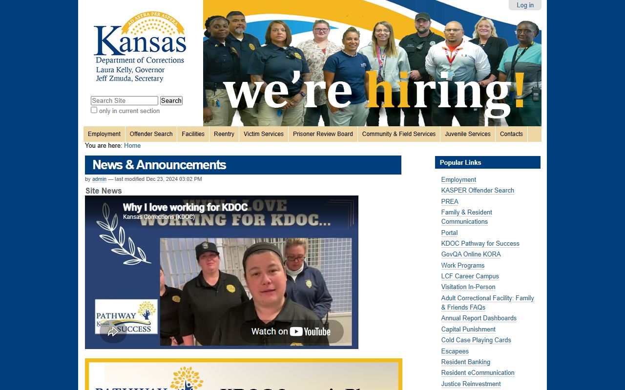 Stafford County inmate search Kansas Department of Corrections source