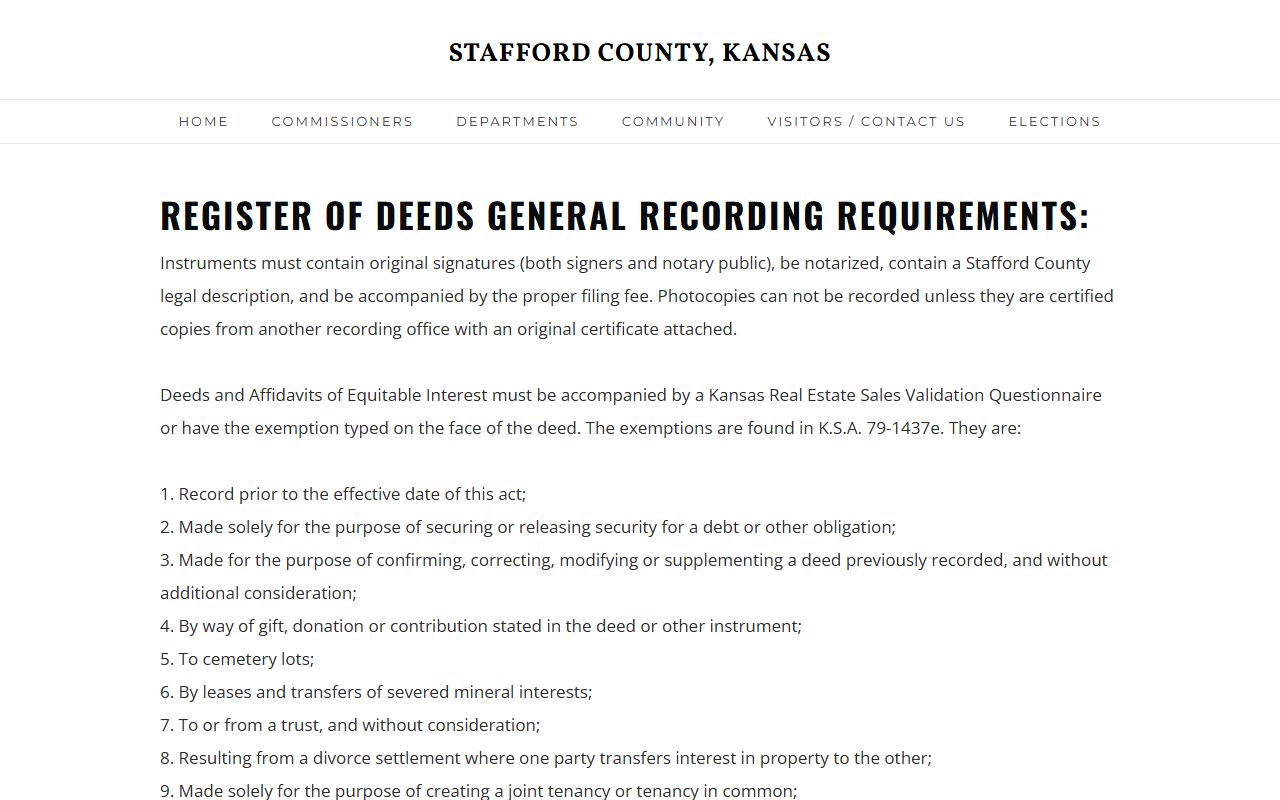 Stafford County probate records Register of Deeds recording requirements