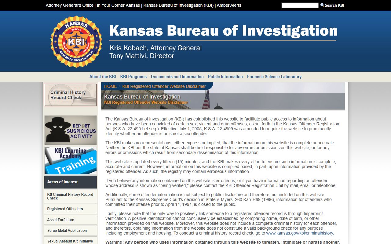 Stafford County warrant search KBI registered offender source